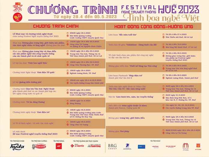 Chương trình Lễ Festival nghề truyền thống Huế 2023.