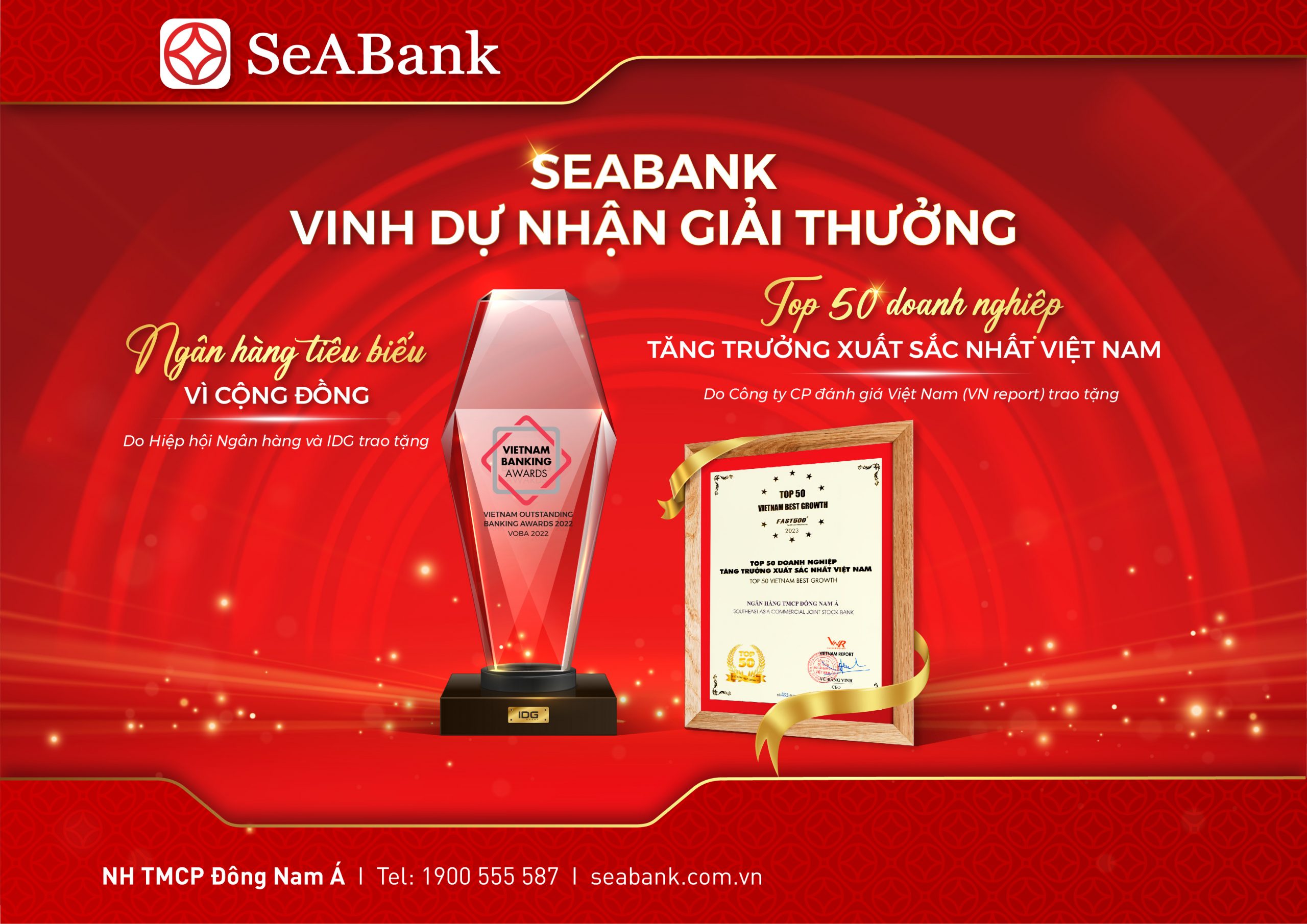 SeABAnk nhận 2 danh hiệu “Top 50 Doanh nghiệp tăng trưởng xuất sắc nhất Việt Nam” và “Top 500 Doanh nghiệp tăng trưởng nhanh nhất Việt Nam”