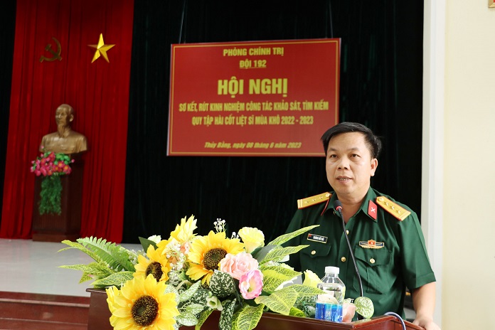 Thượng tá Trương Viết Hải, Chủ nhiệm Chính trị Bộ Chỉ huy Quân sự tỉnh phátbiểu chỉ đạo Hội nghị.