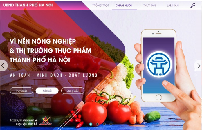  “Hệ thống truy xuất nguồn gốc nông lâm thủy sản thực phẩm thành phố Hà Nội” (check.hanoi.gov.vn)