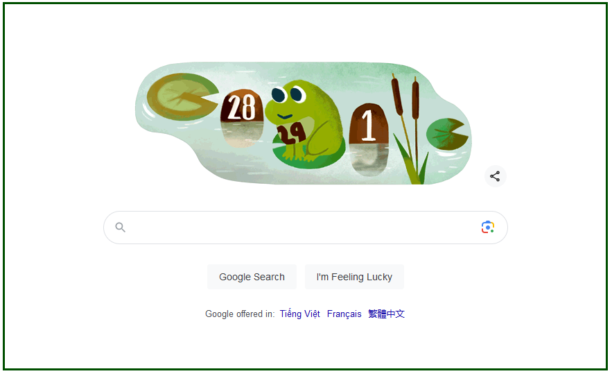 Google Doodle hôm nay 29/2: Chú ếch vui vẻ