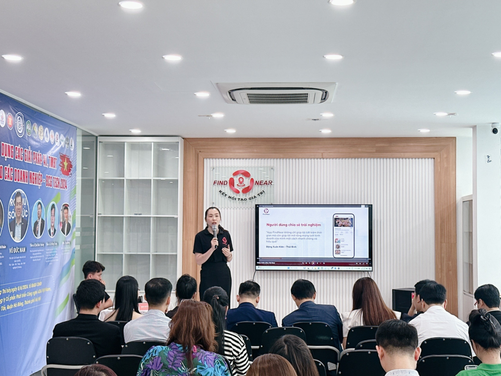 Bà Vũ Hồng Thắm, Công ty Cổ phần phát triển công nghệ ADA VIỆT NAM chia sẻ về ứng dụng Findnear kết nối tạo giá trị bền vững cùng doanh nghiệp.
