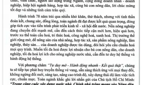 Thư chúc mừng của Bộ trưởng Bộ NN&PTNT Lê Minh Hoan nhân kỷ niệm 78 năm Ngày truyền thống ngành Nông nghiệp và PTNT Việt Nam