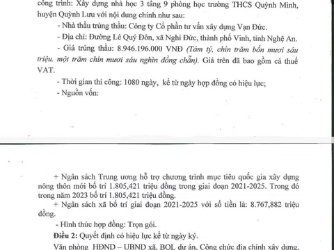 CTCP Tư vấn xây dựng Vạn Đức trúng thầu công trình trường học, trạm quản lý bảo vệ rừng với tỉ lệ tiết kiệm ngân sách thấp